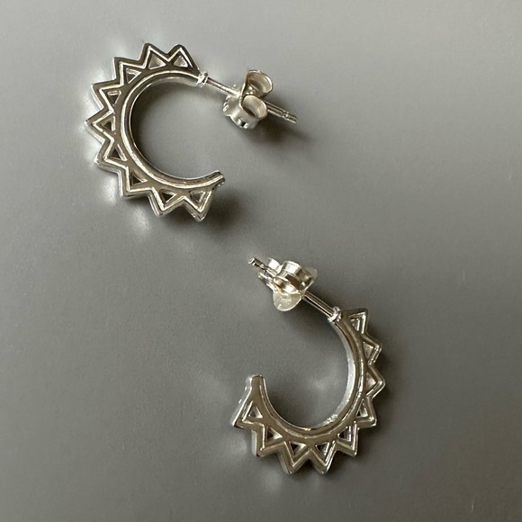 Sterling Silver Open Hoop Spike Earrings - Picture 4 of 9